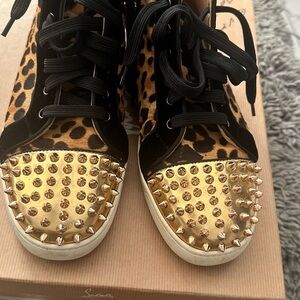 Christian Louboutin Gold Studded Leopard Sneakers